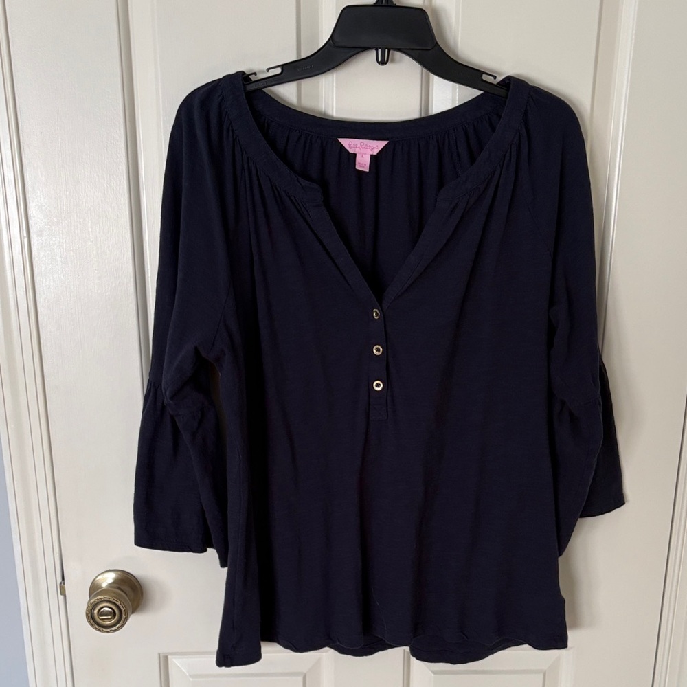 Lilly Pulitzer Navy Peasant Henley Top